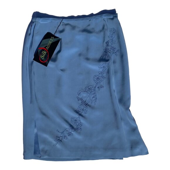 SILK ASSETS Diane Von Furstenberg Silk Floral Blue A-line Knee Length Skirt S - Picture 4 of 4